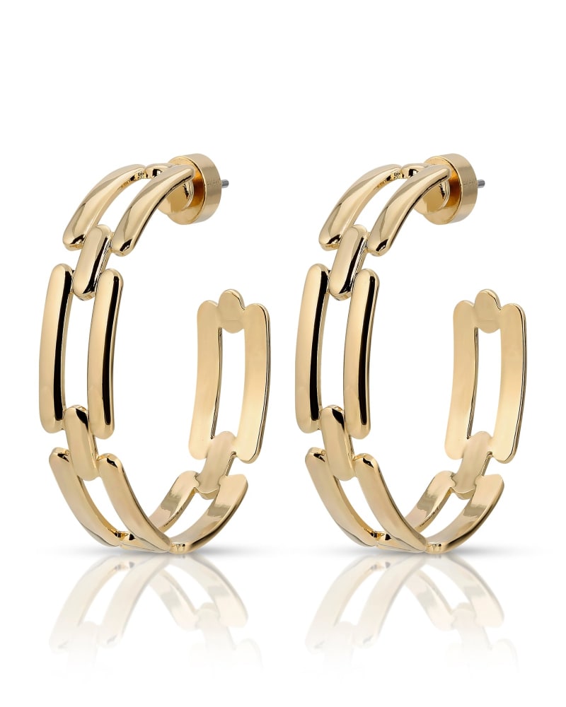 Front of a size one-size-fits-all Fiona Hoops Gold in Gold by Eklexic. | dia_product_style_image_id:285301